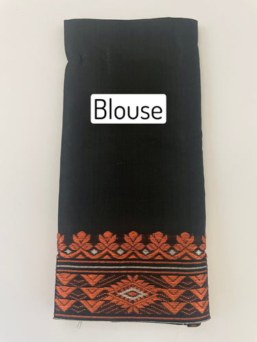 Assam Pat Mulberry Silk Saree | Black | Copper & Silver Zari | Handwoven | Silk Mark Certified | Ships from California
